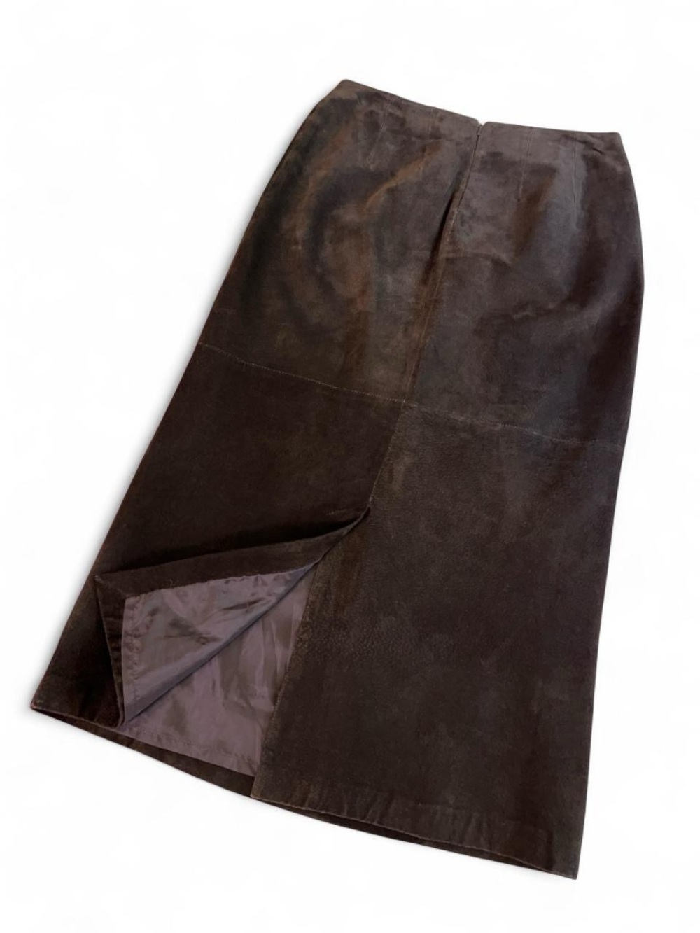 Vintage 90s Bagatelle Brown Suede Leather Maxi Skirt back Slit Size 6 Petite